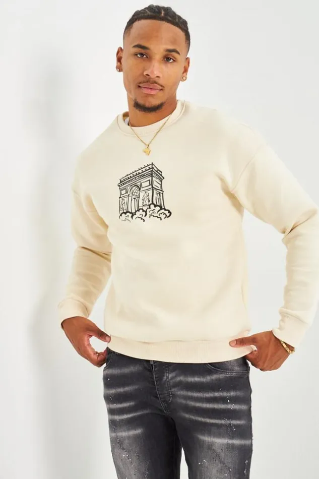 Men Sweat Beige 034Arc De Triomphe 034 Beige Brentiny Paris Sweatshirts and Pullovers