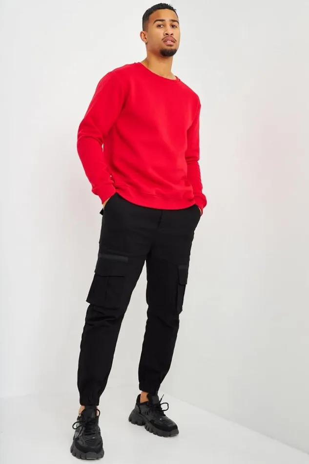 Men Sweat Rouge Col Rond Red Brentiny Paris Sweatshirts and Pullovers