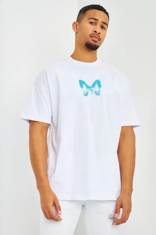 Men TShirt Blanc Oversize Papillons Bleus White Brentiny Paris TShirts