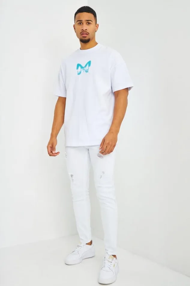 Men TShirt Blanc Oversize Papillons Bleus White Brentiny Paris TShirts