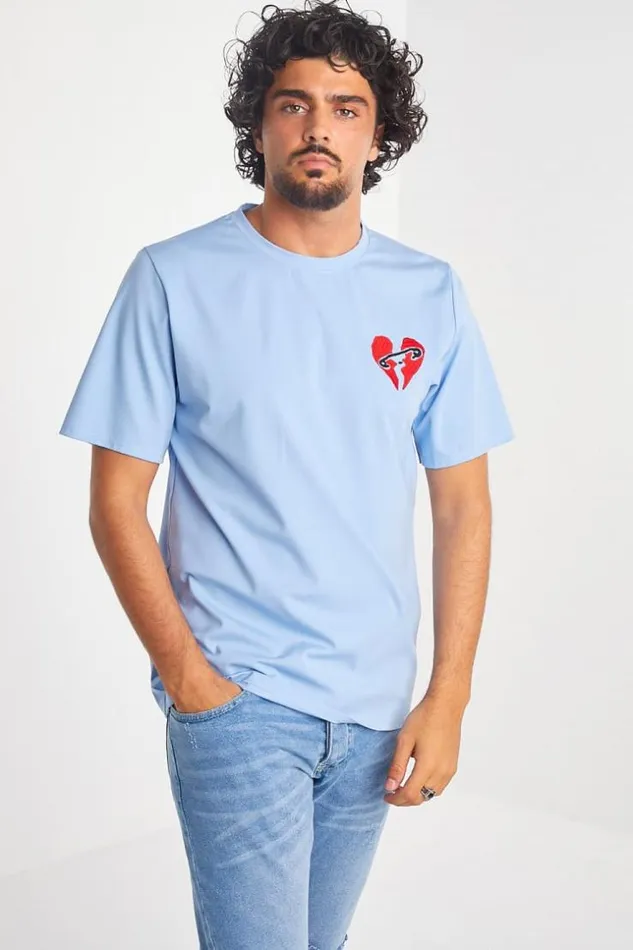 Men TShirt Bleu Coeur Bris Blue Brentiny Paris TShirts