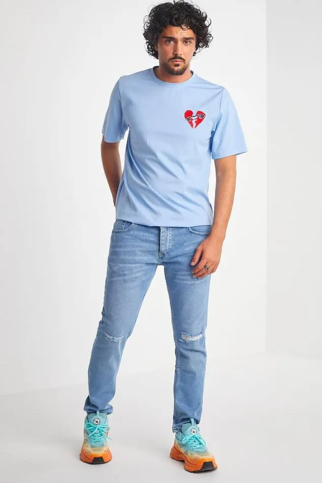 Men TShirt Bleu Coeur Bris Blue Brentiny Paris TShirts
