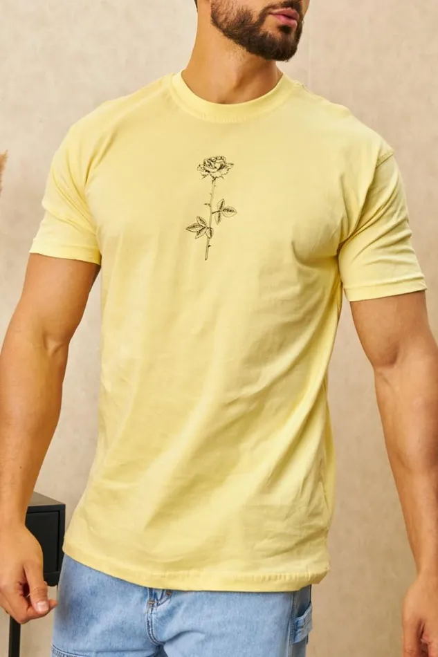 Men TShirt Fleurs 034Rose034 Jaune Yellow Brentiny Paris TShirts