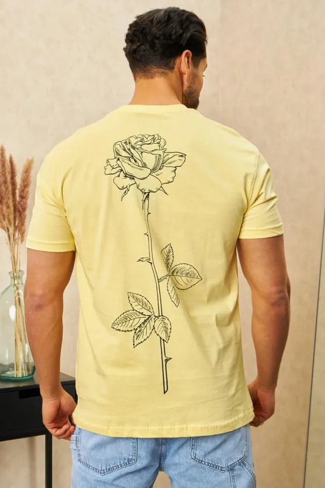 Men TShirt Fleurs 034Rose034 Jaune Yellow Brentiny Paris TShirts
