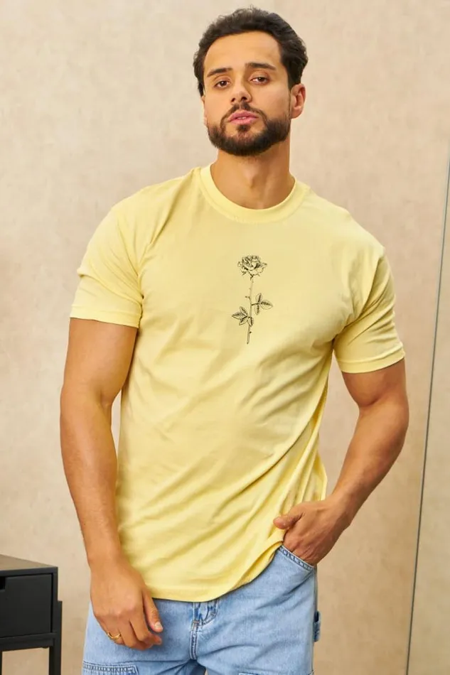 Men TShirt Fleurs 034Rose034 Jaune Yellow Brentiny Paris TShirts