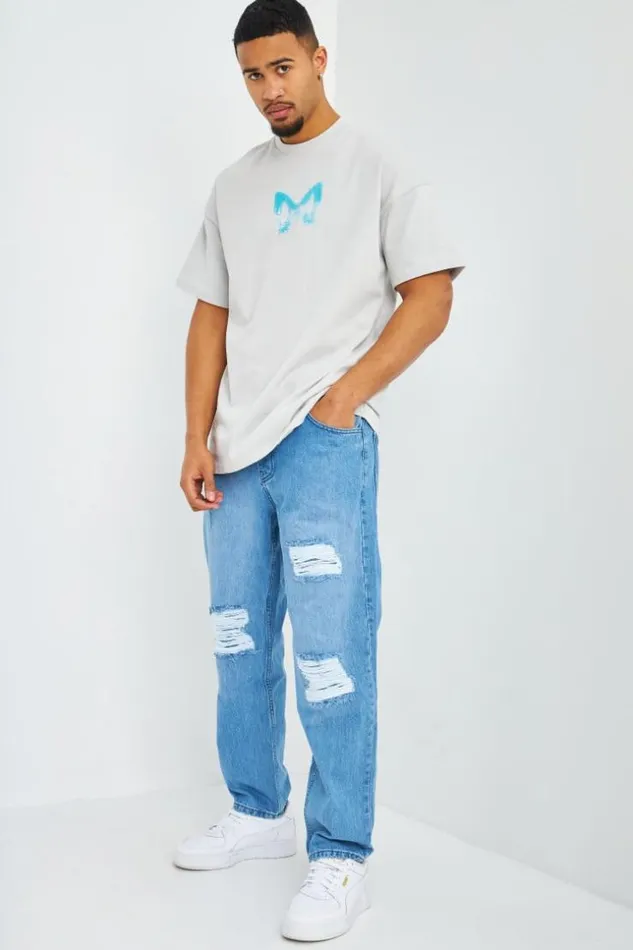 Men TShirt Gris Clair Oversize Papillons Bleus Grey Brentiny Paris TShirts