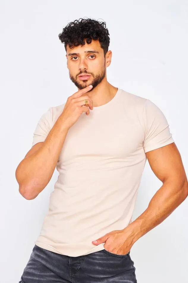 Men TShirt In Plain Beige Beige Brentiny Paris TShirts