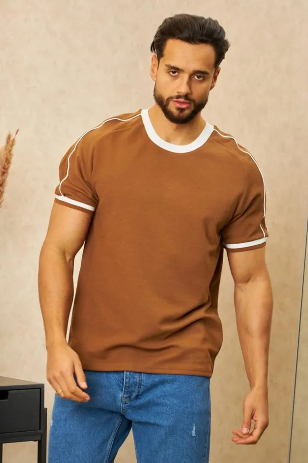 Men TShirt Marron Col Blanc Brown Brentiny Paris TShirts
