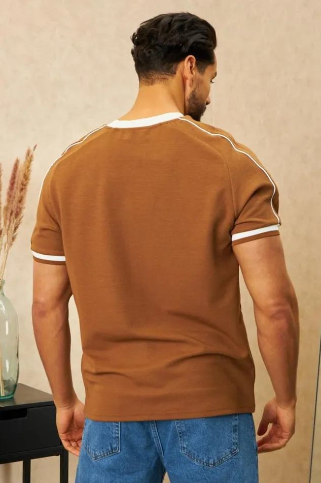 Men TShirt Marron Col Blanc Brown Brentiny Paris TShirts