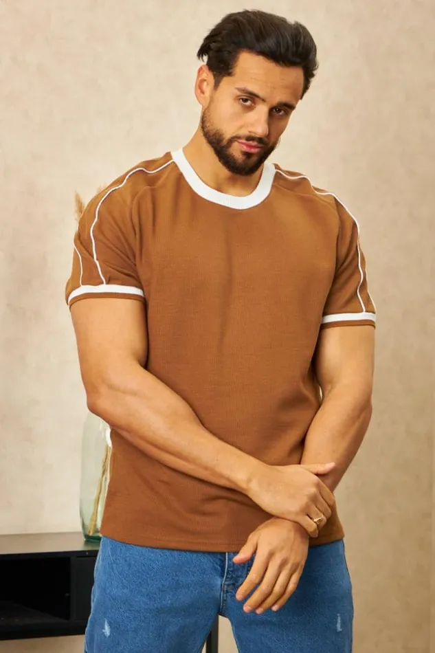 Men TShirt Marron Col Blanc Brown Brentiny Paris TShirts