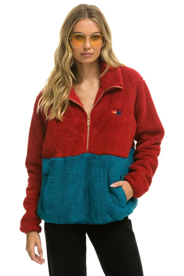 Men TEDDY UNISEX HALF ZIP COLOR BLOCK JACKET 8211 CHERRY Aviator Nation Outerwear