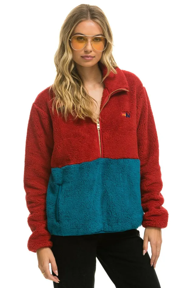 Men TEDDY UNISEX HALF ZIP COLOR BLOCK JACKET 8211 CHERRY Aviator Nation Outerwear