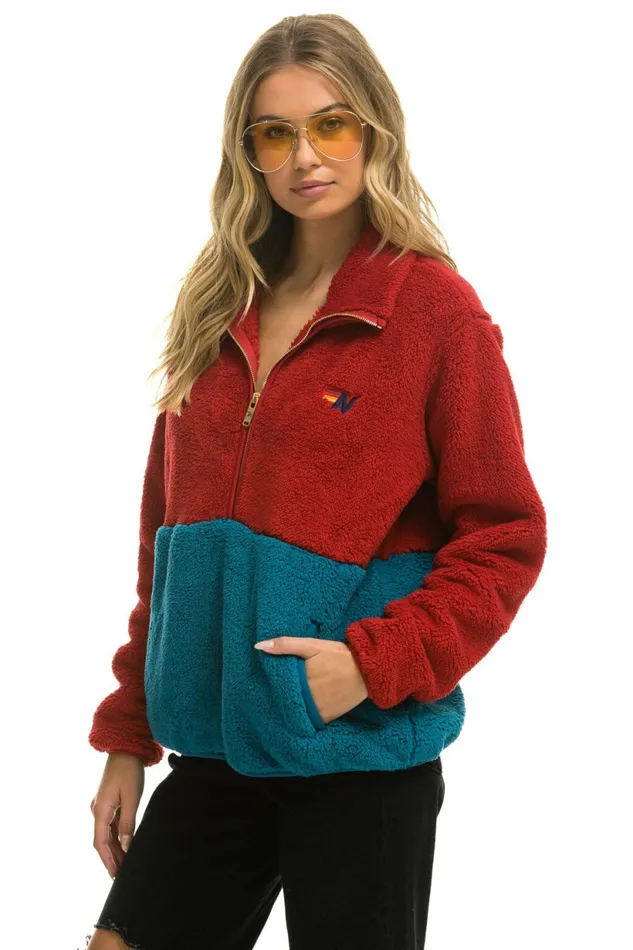 Men TEDDY UNISEX HALF ZIP COLOR BLOCK JACKET 8211 CHERRY Aviator Nation Outerwear