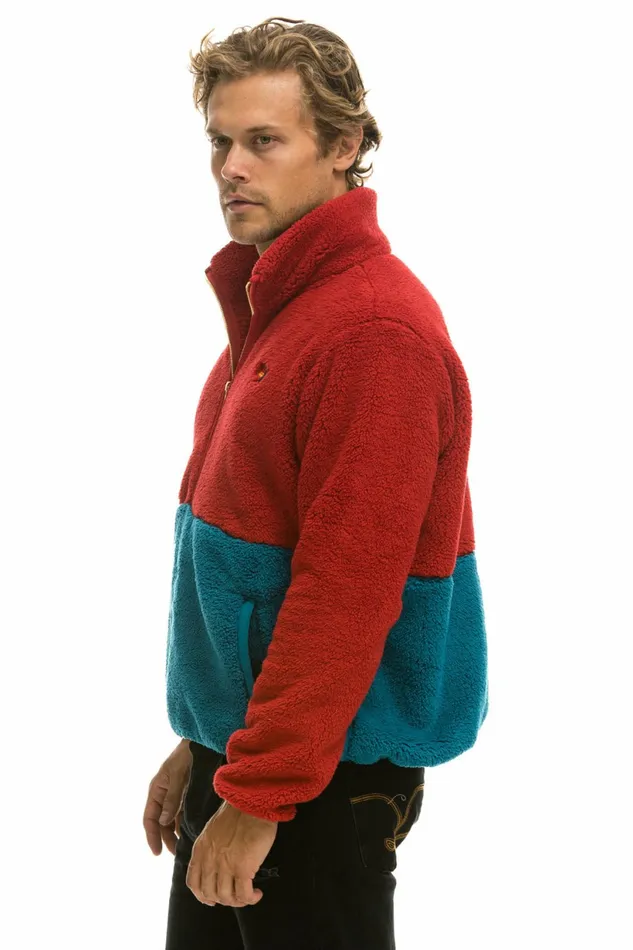 Men TEDDY UNISEX HALF ZIP COLOR BLOCK JACKET 8211 CHERRY Aviator Nation Outerwear