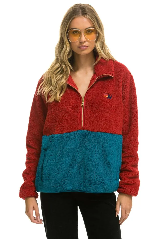 Men TEDDY UNISEX HALF ZIP COLOR BLOCK JACKET 8211 CHERRY Aviator Nation Outerwear