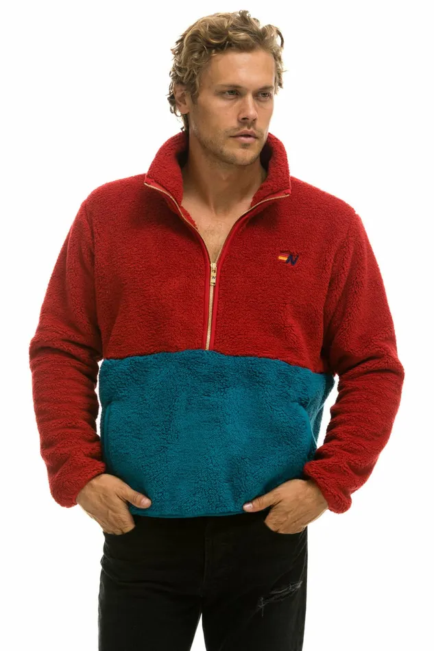 Men TEDDY UNISEX HALF ZIP COLOR BLOCK JACKET 8211 CHERRY Aviator Nation Outerwear