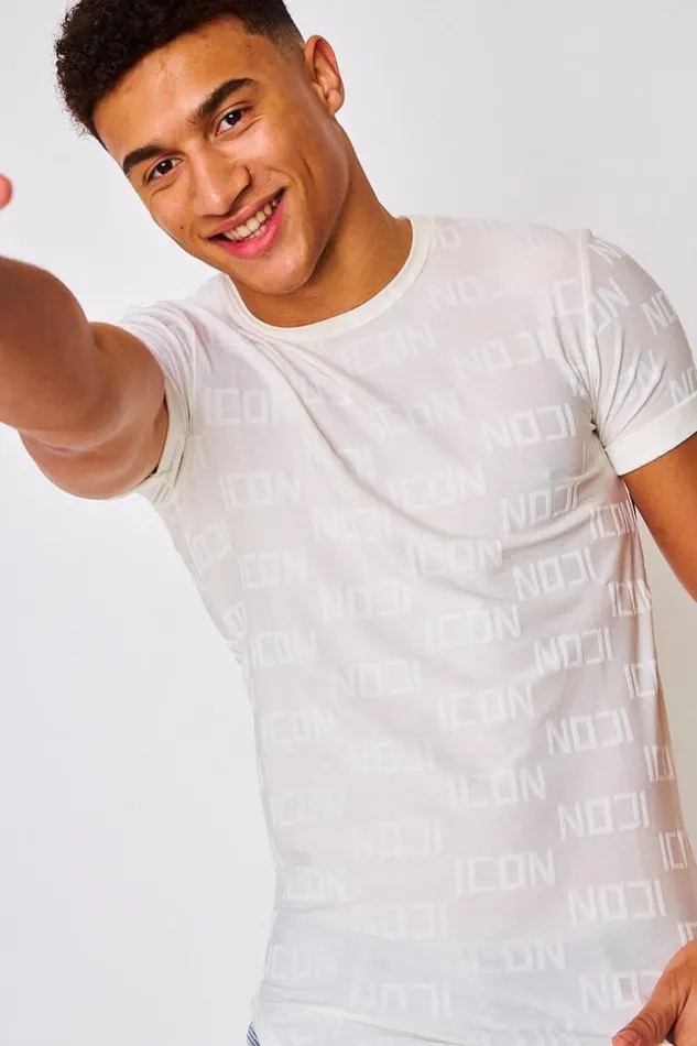 Men ToneOnTone Icon Print TShirt In Beige Beige Brentiny Paris TShirts