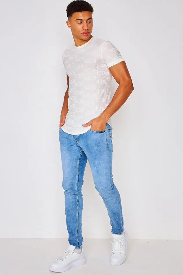 Men ToneOnTone Icon Print TShirt In Beige Beige Brentiny Paris TShirts