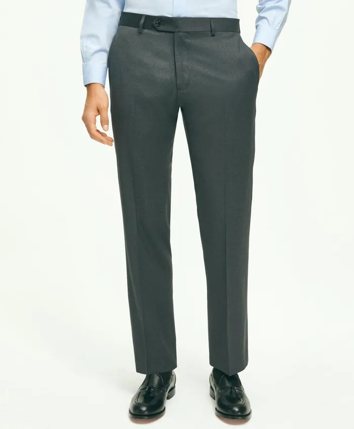 Men Traditional Fit Wool 1818 Dress Pants Grey Brooks Brothers Dress Pants