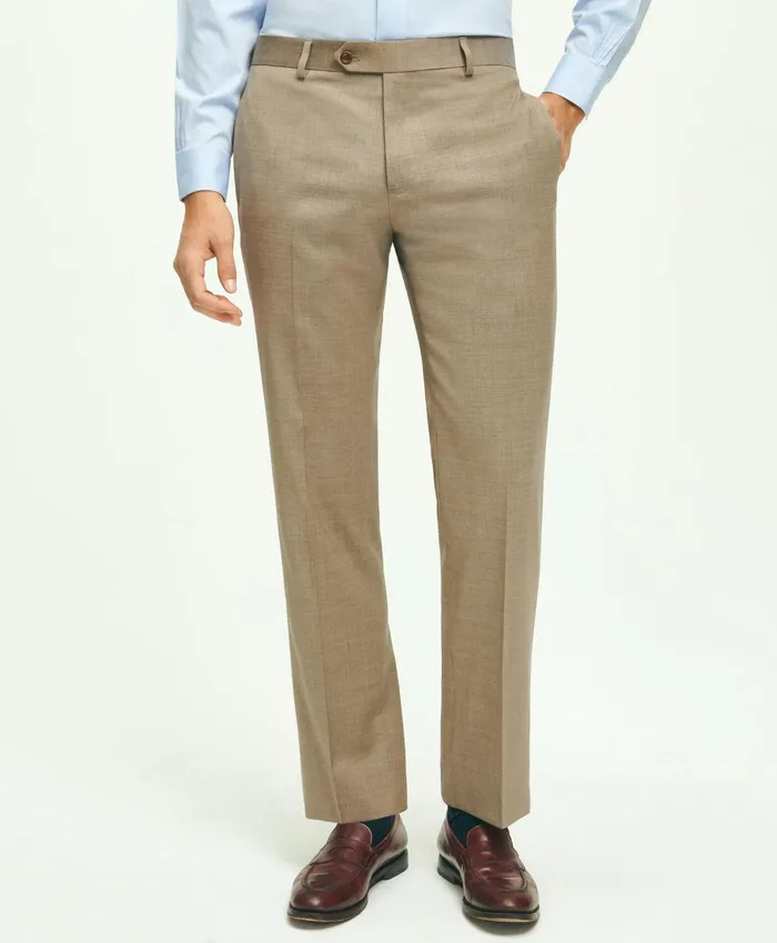 Men Traditional Fit Wool 1818 Dress Pants Tan Brooks Brothers Dress Pants