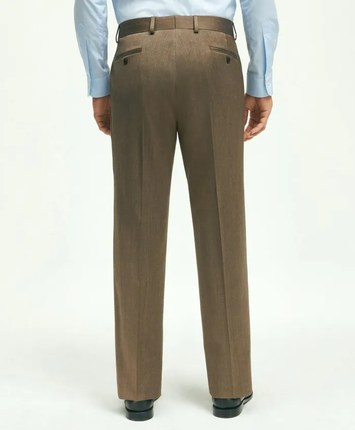 Men Traditional Fit Wool Herringbone 1818 Dress Trousers Brown Brooks Brothers Dress Pants