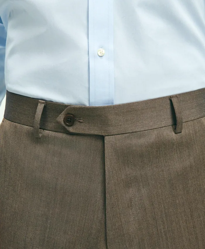 Men Traditional Fit Wool Herringbone 1818 Dress Trousers Brown Brooks Brothers Dress Pants