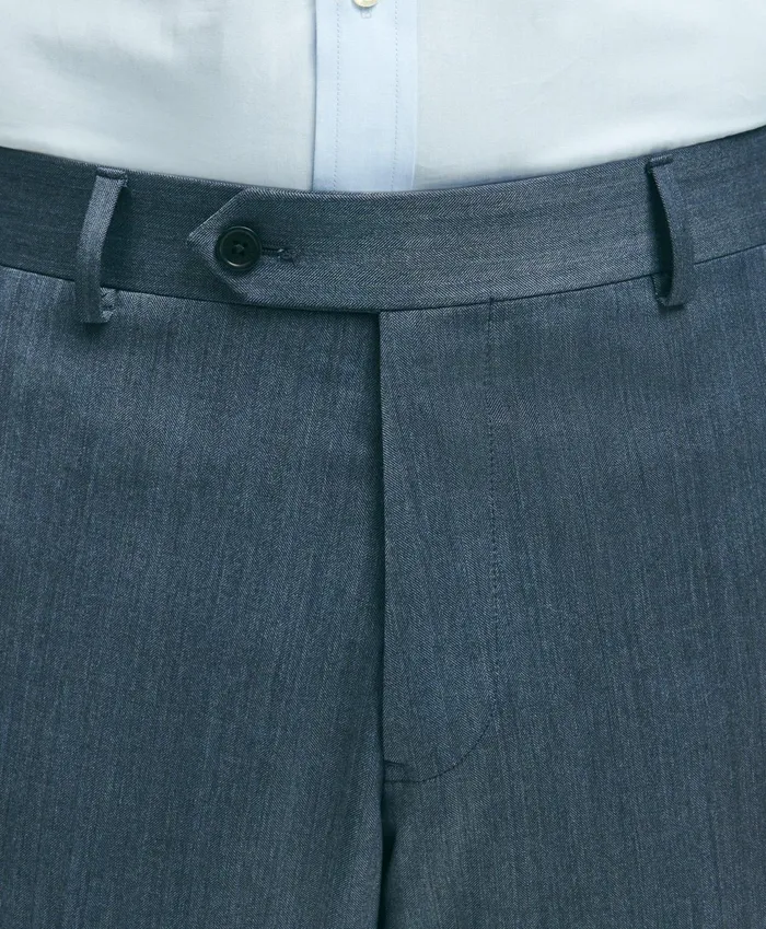 Men Traditional Fit Wool Herringbone 1818 Dress Trousers Navy Brooks Brothers Dress Pants
