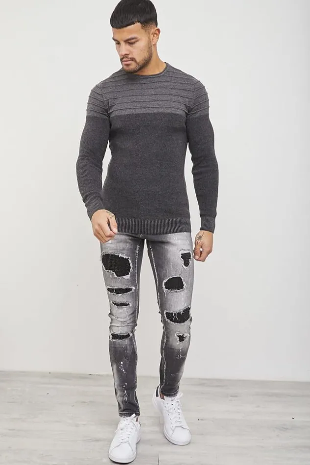 Men Two Tone Gray Jumper Grey Brentiny Paris Sweatshirts and Pullovers