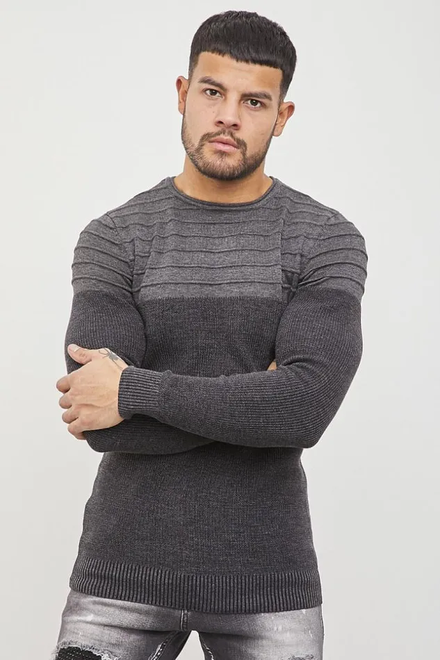 Men Two Tone Gray Jumper Grey Brentiny Paris Sweatshirts and Pullovers