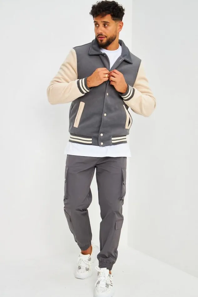 Men Veste Bicolore En Sudine GrisBeige Grey Brentiny Paris Jackets