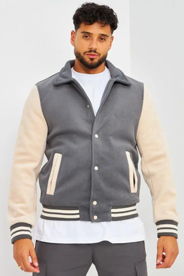 Men Veste Bicolore En Sudine GrisBeige Grey Brentiny Paris Jackets