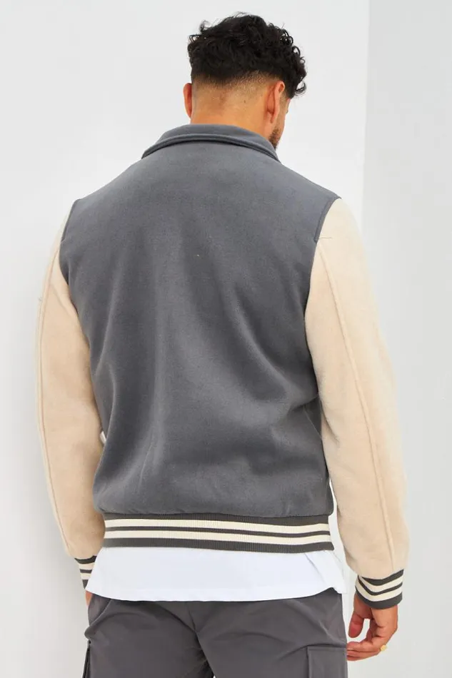 Men Veste Bicolore En Sudine GrisBeige Grey Brentiny Paris Jackets