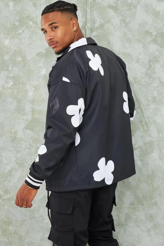 Men Veste Noire Fleurs Blanches Black Brentiny Paris Jackets