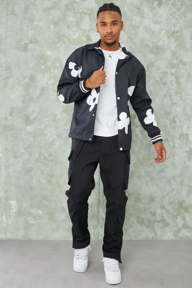 Men Veste Noire Fleurs Blanches Black Brentiny Paris Jackets