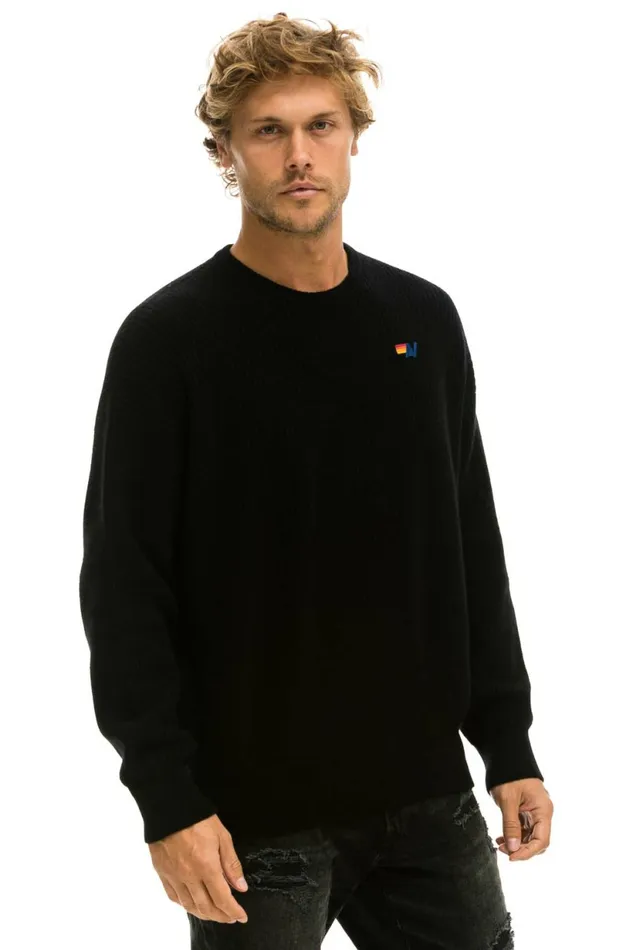 Men VINTAGE CABIN UNISEX CASHMERE SWEATER 8211 BLACK Aviator Nation CrewSweatshirts