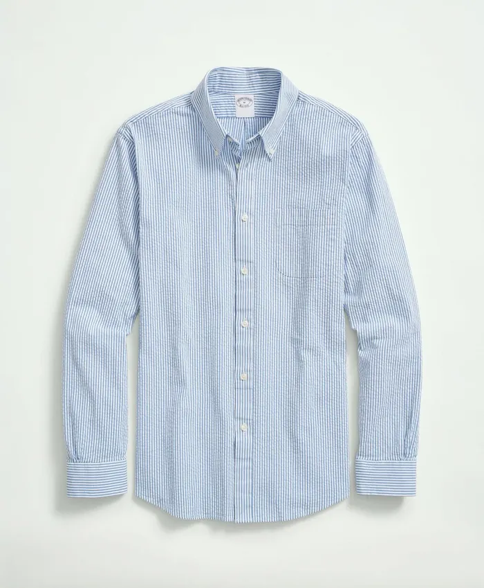 Men Washed Cotton Seersucker ButtonDown Collar Stripe Sport Shirt Blue Brooks Brothers Sport Shirts Men Washed Cotton Seersucker ButtonDown Collar Stripe Sport Shirt Blue Brooks Brothers Sport Shirts