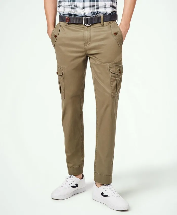 Men Washed Cotton Stretch Cargo Pants Olive Brooks Brothers Chinos and Casual Pants
