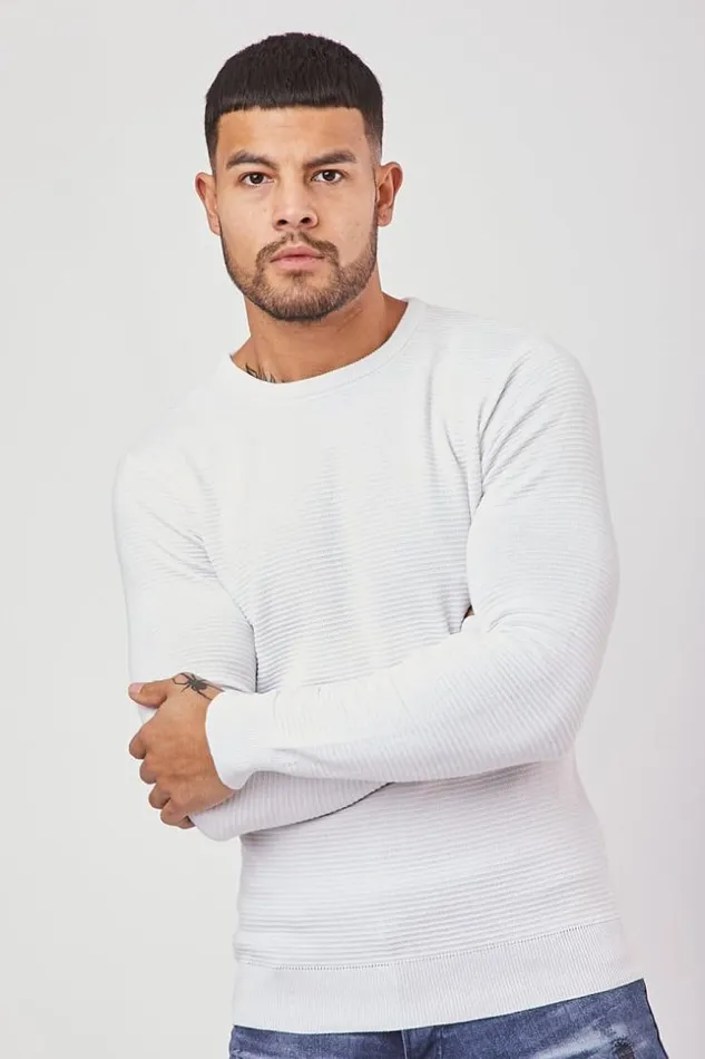 Men White Fin Knit Sweater White Brentiny Paris Sweatshirts and Pullovers