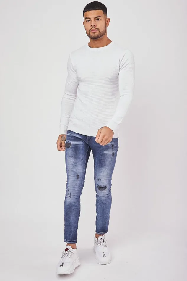 Men White Fin Knit Sweater White Brentiny Paris Sweatshirts and Pullovers Men White Fin Knit Sweater White Brentiny Paris Sweatshirts and Pullovers