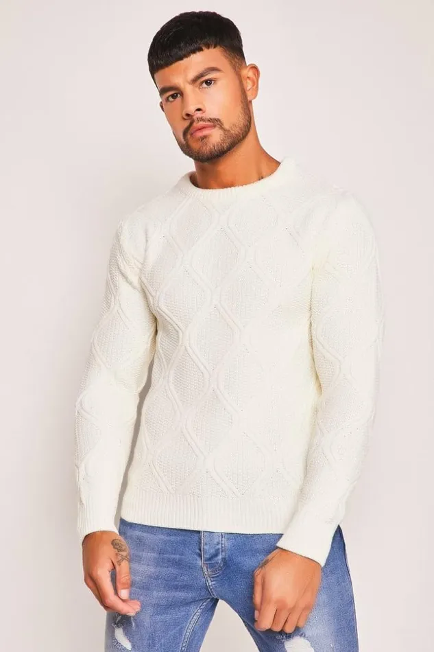 Men White Knit Sweater White Brentiny Paris Sweatshirts and Pullovers