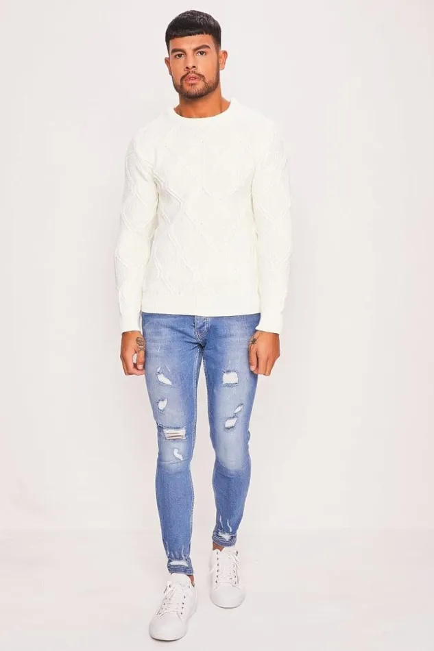 Men White Knit Sweater White Brentiny Paris Sweatshirts and Pullovers