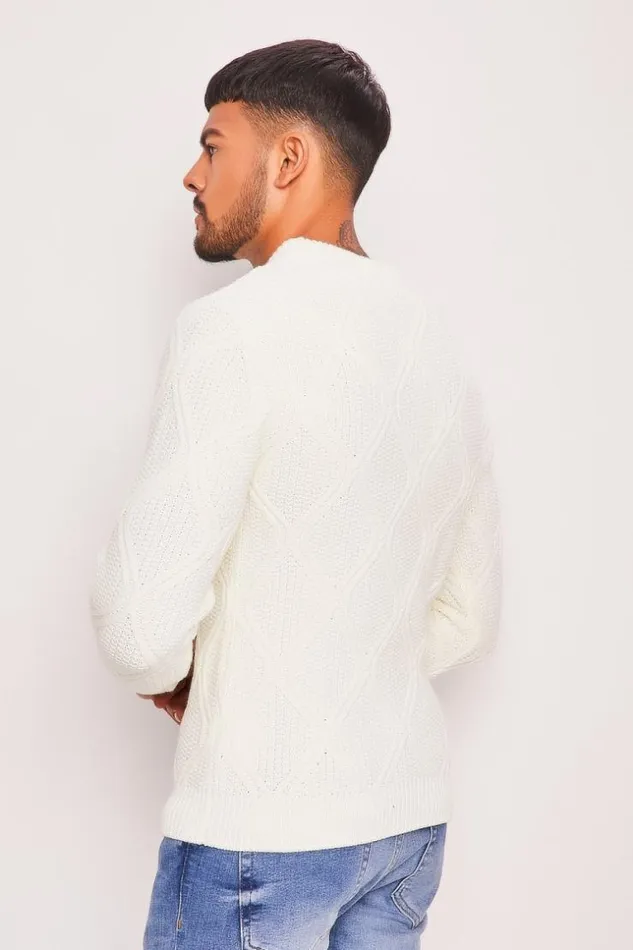 Men White Knit Sweater White Brentiny Paris Sweatshirts and Pullovers