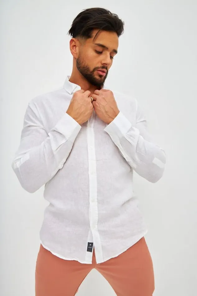 Men White Linen Shirt With Long Sleeves White Brentiny Paris Shirts Men White Linen Shirt With Long Sleeves White Brentiny Paris Shirts