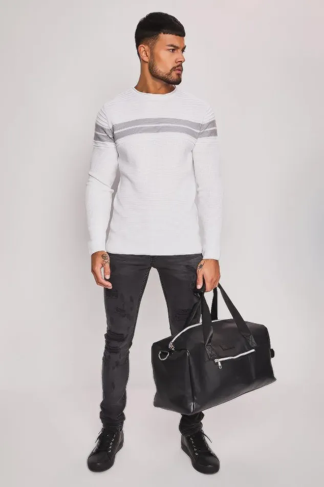 Men White Sweater With Black Stripes White Brentiny Paris Sweatshirts and Pullovers