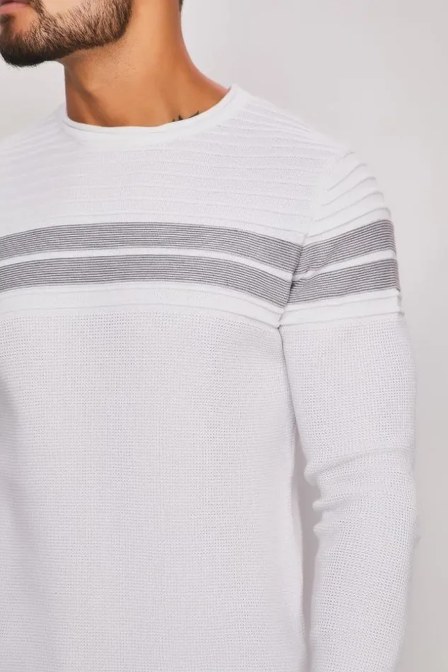 Men White Sweater With Black Stripes White Brentiny Paris Sweatshirts and Pullovers