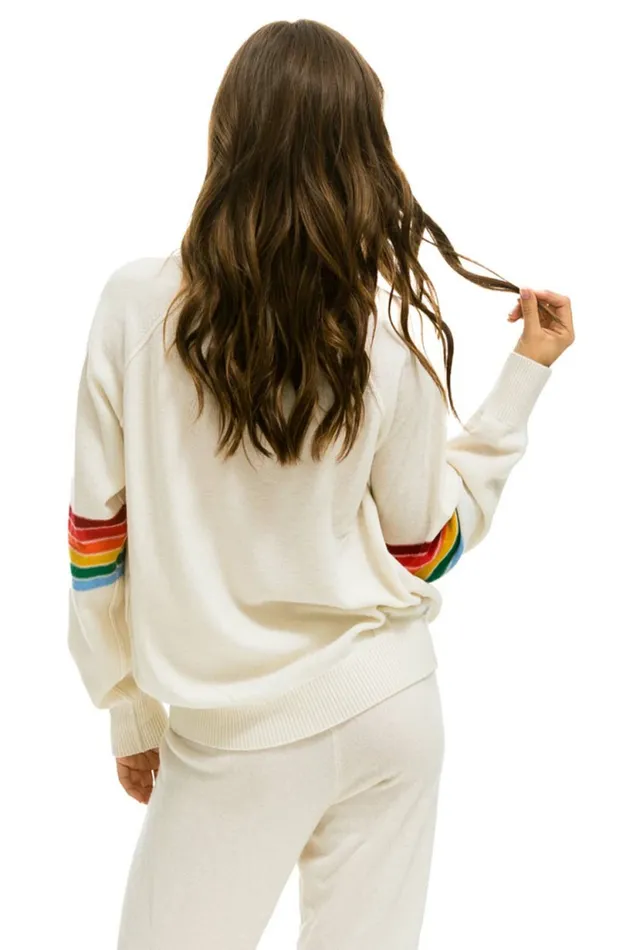 MenWomen RAINBOW STRIPE SLEEVE UNISEX CASHMERE LIGHT SWEATER 8211 VINTAGE WHITE Aviator Nation MenWomen RAINBOW STRIPE SLEEVE UNISEX CASHMERE LIGHT SWEATER 8211 VINTAGE WHITE Aviator Nation