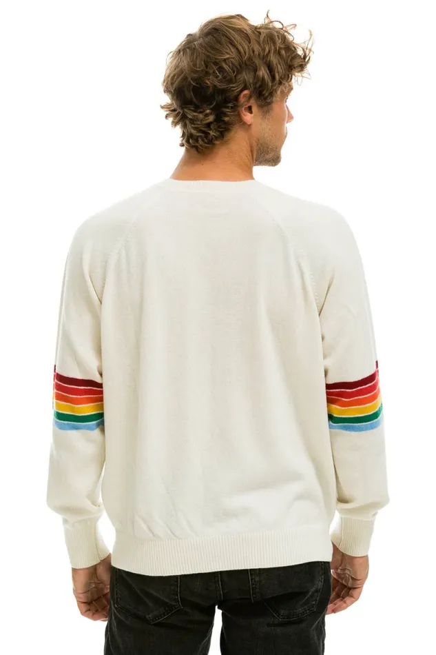 MenWomen RAINBOW STRIPE SLEEVE UNISEX CASHMERE LIGHT SWEATER 8211 VINTAGE WHITE Aviator Nation MenWomen RAINBOW STRIPE SLEEVE UNISEX CASHMERE LIGHT SWEATER 8211 VINTAGE WHITE Aviator Nation