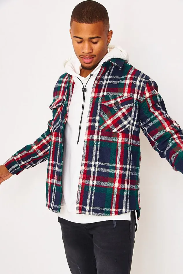 Men Wool Checked Overshirt In Blue Blue Brentiny Paris Shirts
