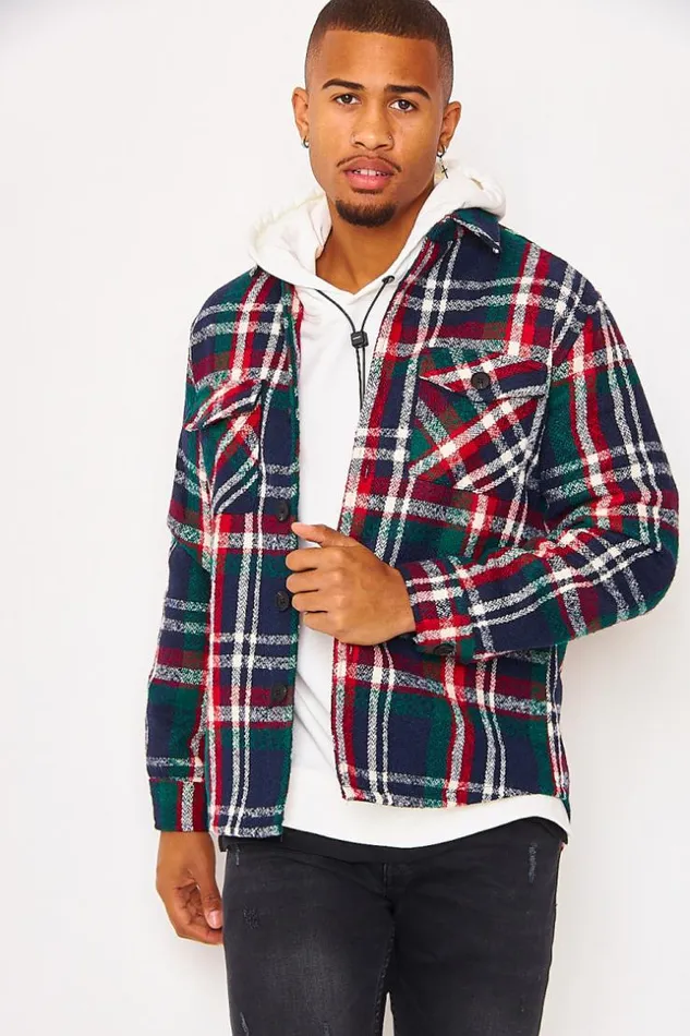Men Wool Checked Overshirt In Blue Blue Brentiny Paris Shirts