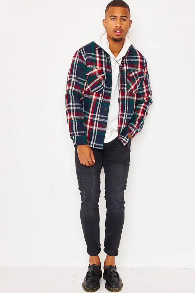Men Wool Checked Overshirt In Blue Blue Brentiny Paris Shirts